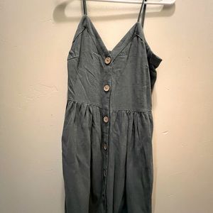 Dusty green flowy short dress with button detail
